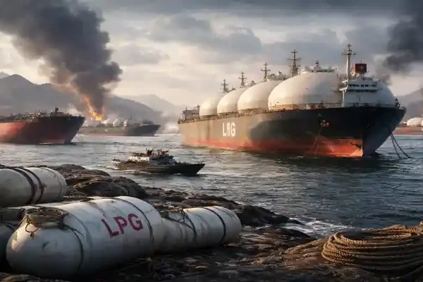India gas crisis LNG and LPG ships stranded near Strait of Hormuz amid Middle East conflict