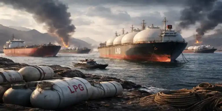 India gas crisis LNG and LPG ships stranded near Strait of Hormuz amid Middle East conflict