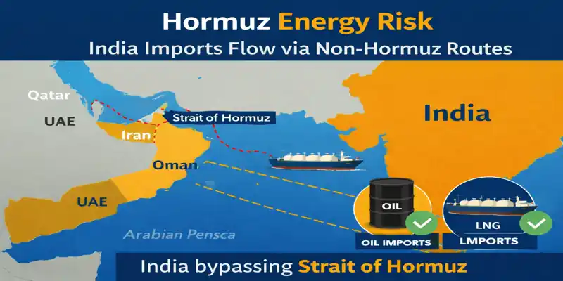 Hormuz Energy Risk showing India oil and LNG imports via non-Hormuz routes