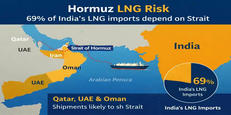 Hormuz LNG Risk map showing India LNG imports through Strait of Hormuz
