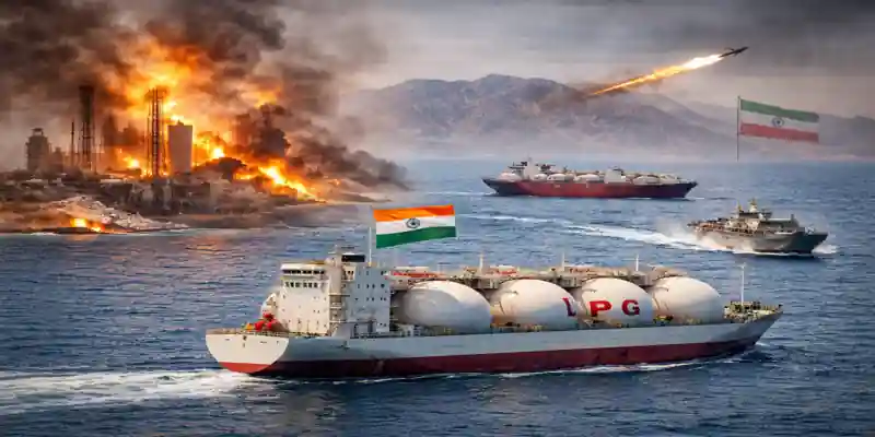 Hormuz LPG transit showing Indian gas tanker shipment through Strait amid geopolitical tensions