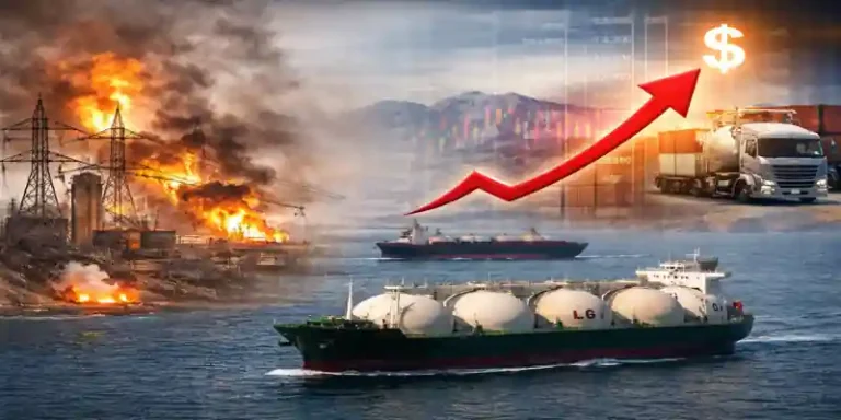 Hormuz LNG price impact showing LNG tanker supply disruption and rising global energy prices