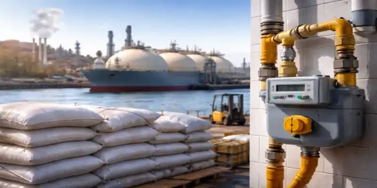 India gas supply LNG terminal PNG pipeline fertilizer bags and gas meter near port